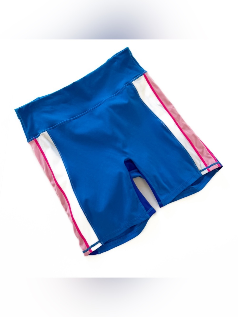 Fabletics Shorts Womens XL Blue Pink High Rise Side Stripe Biker Bike